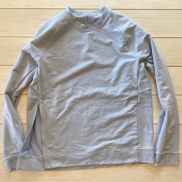 Lululemon Men City Sweat Crew Sweatshirt Sz L Linen Blue Side ZIP Hidden Pocket - Picture 4 of 13